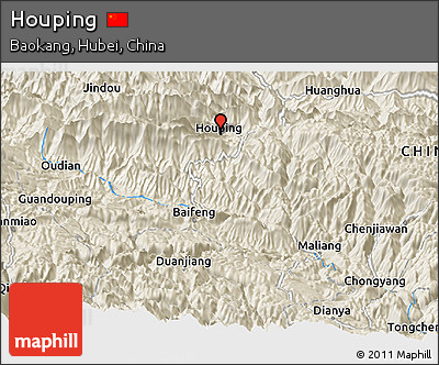 Shaded Relief Panoramic Map of Houping