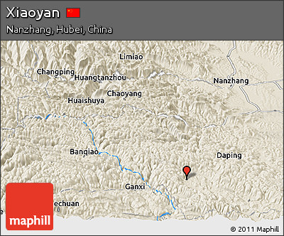 Shaded Relief Panoramic Map of Xiaoyan