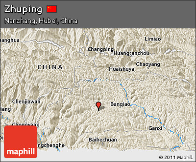 Shaded Relief Panoramic Map of Zhuping