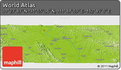 Physical Panoramic Map of the Area around 31° 39' 38" N, 112° 16' 30" E