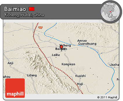 Shaded Relief Panoramic Map of Baimiao