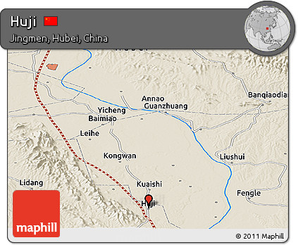 Shaded Relief Panoramic Map of Huji