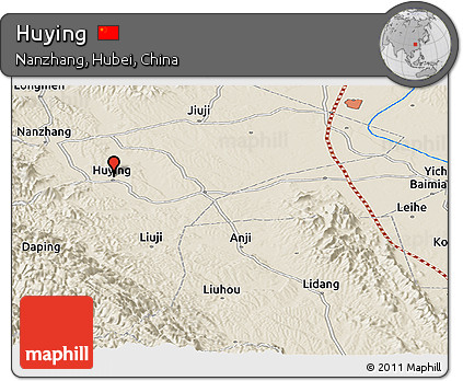 Shaded Relief Panoramic Map of Huying