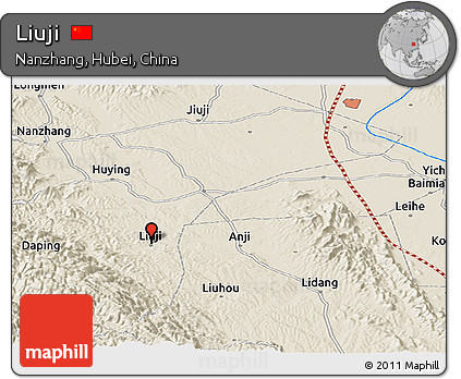 Shaded Relief Panoramic Map of Liuji