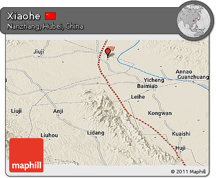 Shaded Relief Panoramic Map of Xiaohe