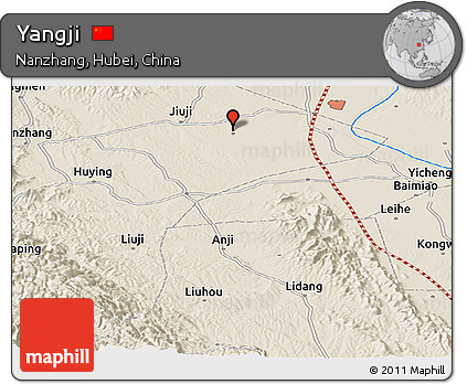 Shaded Relief Panoramic Map of Yangji