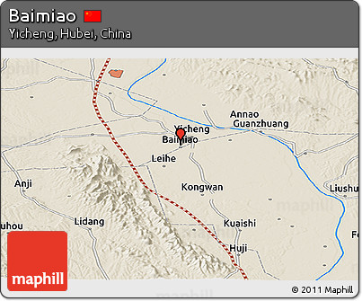 Shaded Relief Panoramic Map of Baimiao