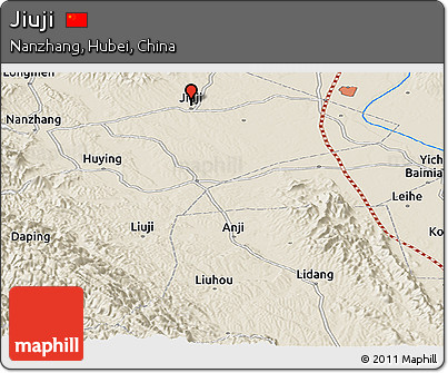 Shaded Relief Panoramic Map of Jiuji
