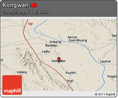 Shaded Relief Panoramic Map of Kongwan