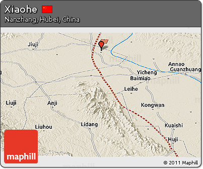 Shaded Relief Panoramic Map of Xiaohe