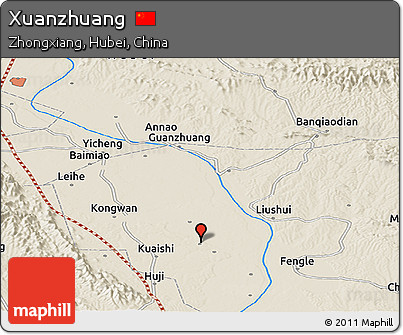 Shaded Relief Panoramic Map of Xuanzhuang