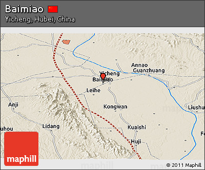 Shaded Relief Panoramic Map of Baimiao