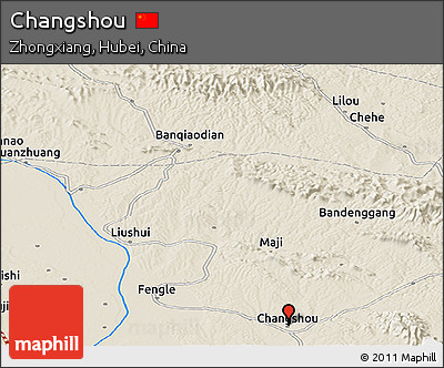 Shaded Relief Panoramic Map of Changshou