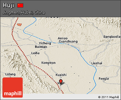 Shaded Relief Panoramic Map of Huji