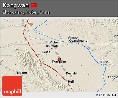 Shaded Relief Panoramic Map of Kongwan