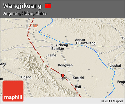 Shaded Relief Panoramic Map of Wangjikuang
