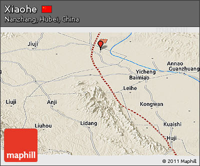 Shaded Relief Panoramic Map of Xiaohe