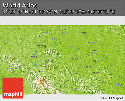 Physical 3D Map of the Area around 31° 39' 38" N, 113° 7' 30" E