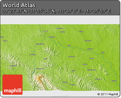 Physical 3D Map of the Area around 31° 39' 38" N, 113° 7' 30" E
