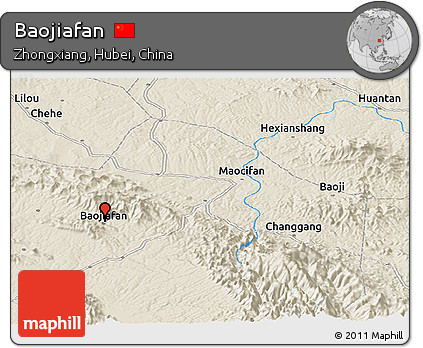 Shaded Relief Panoramic Map of Baojiafan