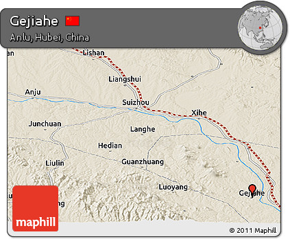 Shaded Relief Panoramic Map of Gejiahe