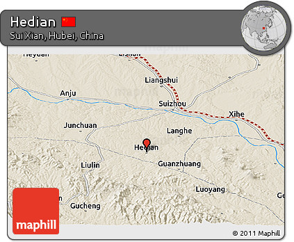 Shaded Relief Panoramic Map of Hedian
