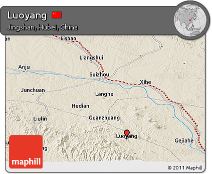 Shaded Relief Panoramic Map of Luoyang
