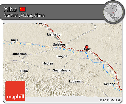 Shaded Relief Panoramic Map of Xihe