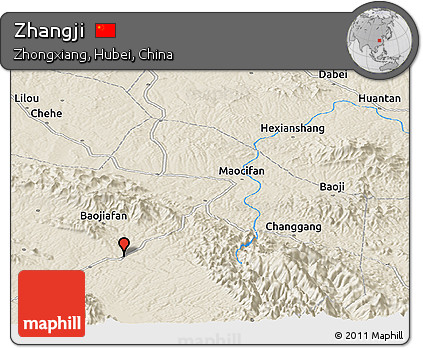 Shaded Relief Panoramic Map of Zhangji