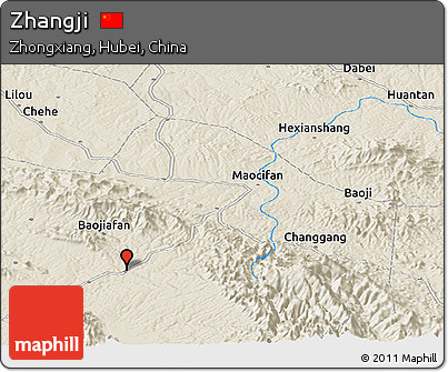 Shaded Relief Panoramic Map of Zhangji
