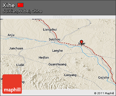 Shaded Relief Panoramic Map of Xihe