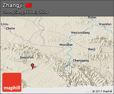 Shaded Relief Panoramic Map of Zhangji