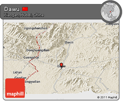 Shaded Relief Panoramic Map of Dawu