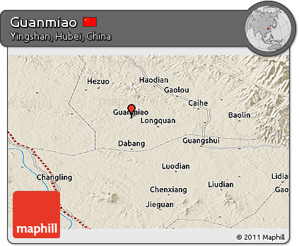 Shaded Relief Panoramic Map of Guanmiao