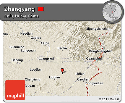 Shaded Relief Panoramic Map of Zhangyang