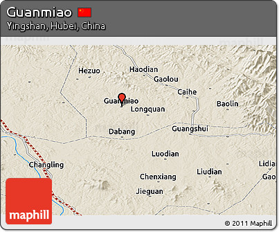 Shaded Relief Panoramic Map of Guanmiao