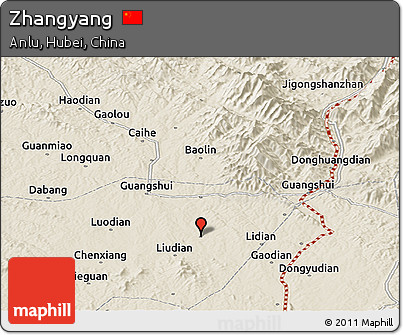Shaded Relief Panoramic Map of Zhangyang