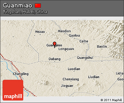 Shaded Relief Panoramic Map of Guanmiao