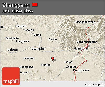 Shaded Relief Panoramic Map of Zhangyang