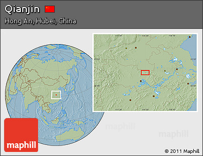 Savanna Style Location Map of Qianjin, hill shading