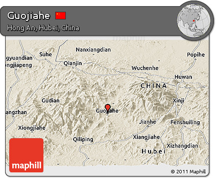 Shaded Relief Panoramic Map of Guojiahe