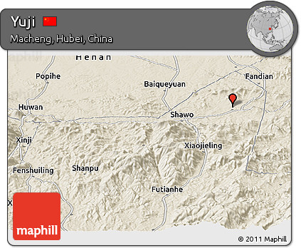 Shaded Relief Panoramic Map of Yuji