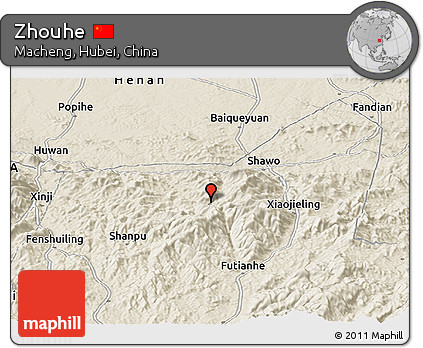 Shaded Relief Panoramic Map of Zhouhe