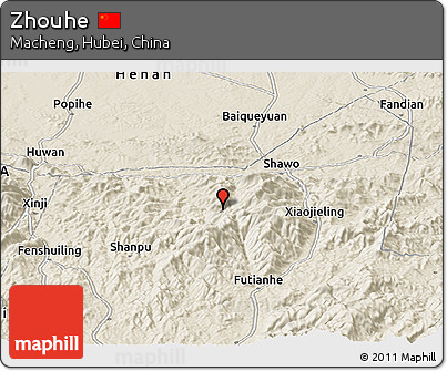 Shaded Relief Panoramic Map of Zhouhe