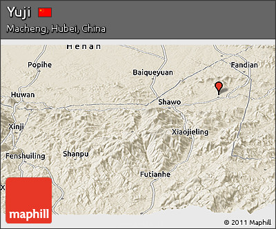 Shaded Relief Panoramic Map of Yuji