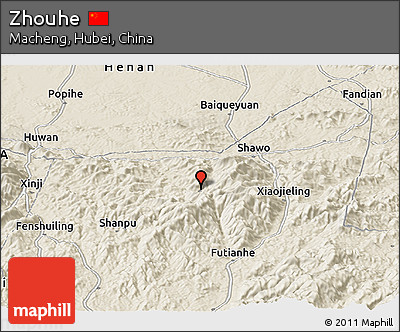 Shaded Relief Panoramic Map of Zhouhe