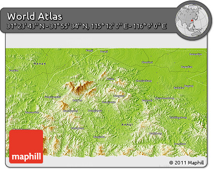 Physical 3D Map of the Area around 31° 39' 38" N, 115° 40' 30" E