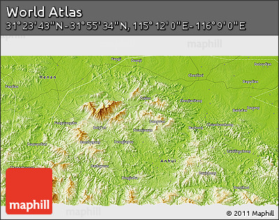 Physical 3D Map of the Area around 31° 39' 38" N, 115° 40' 30" E