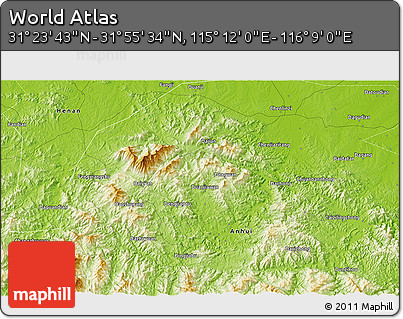 Physical 3D Map of the Area around 31° 39' 38" N, 115° 40' 30" E