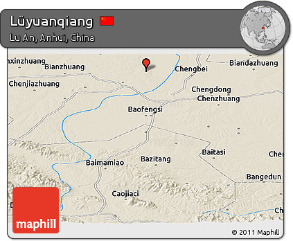 Shaded Relief Panoramic Map of Lüyuanqiang